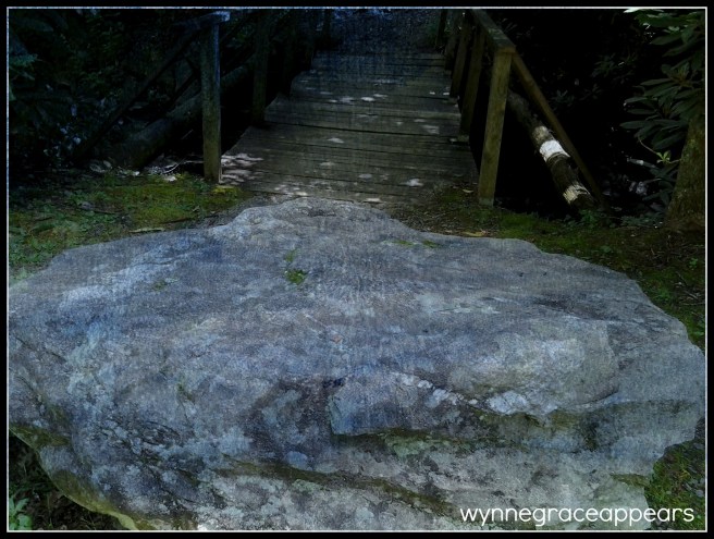 rockboulder infront of foot bridge